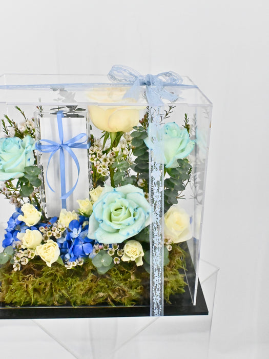 White & Blue Money Box Arrangement